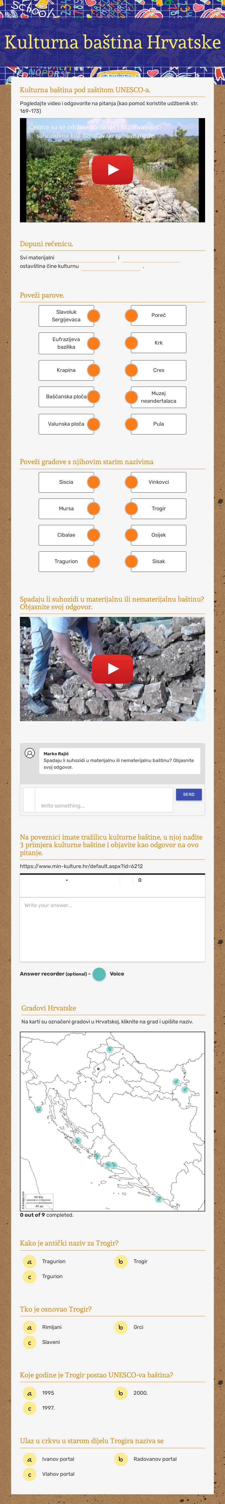 Kulturna baština Hrvatske worksheet preview image