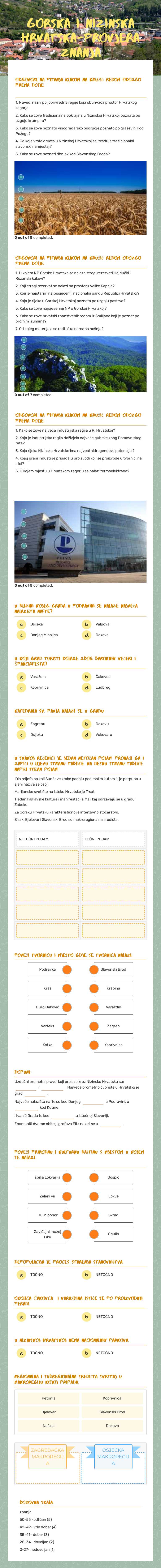 Gorska i Nizinska Hrvatska-ponavljanje worksheet preview image