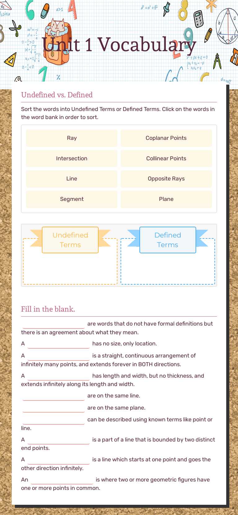 Unit 1 Vocabulary worksheet preview image