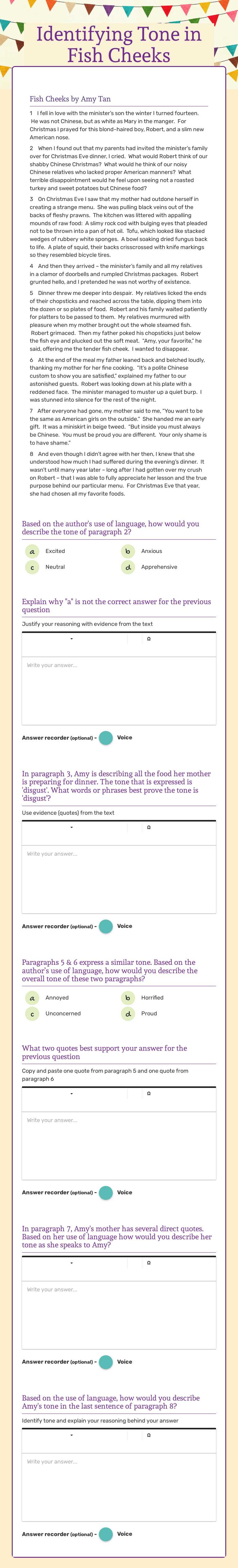 Identifying Tone
in
Fish Cheeks worksheet preview image