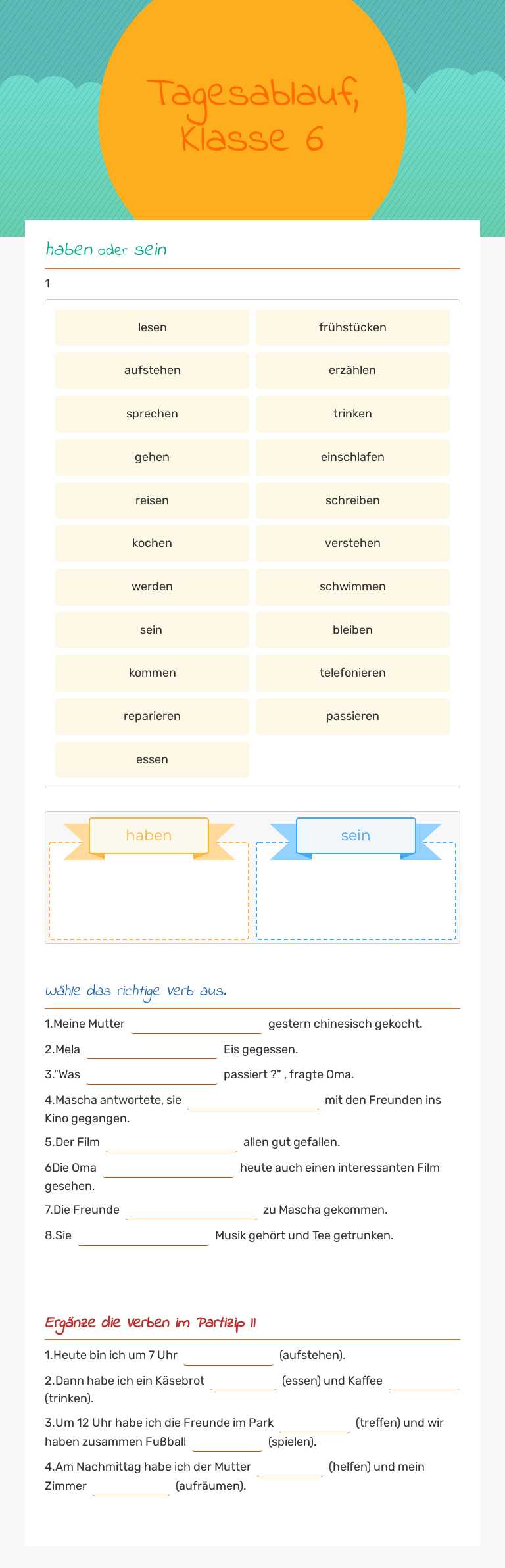 Tagesablauf, Klasse 6 worksheet preview image
