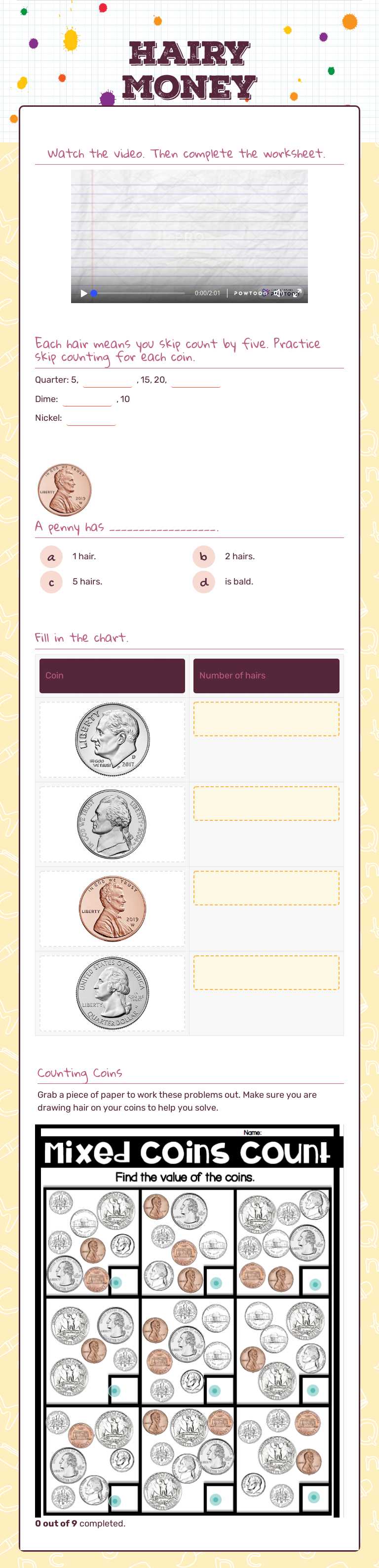 Hairy Money worksheet preview image