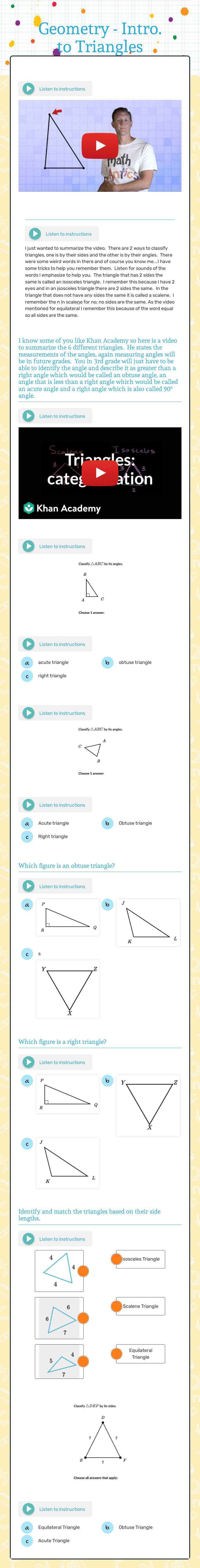 Geometry - Intro. to Triangles worksheet preview image