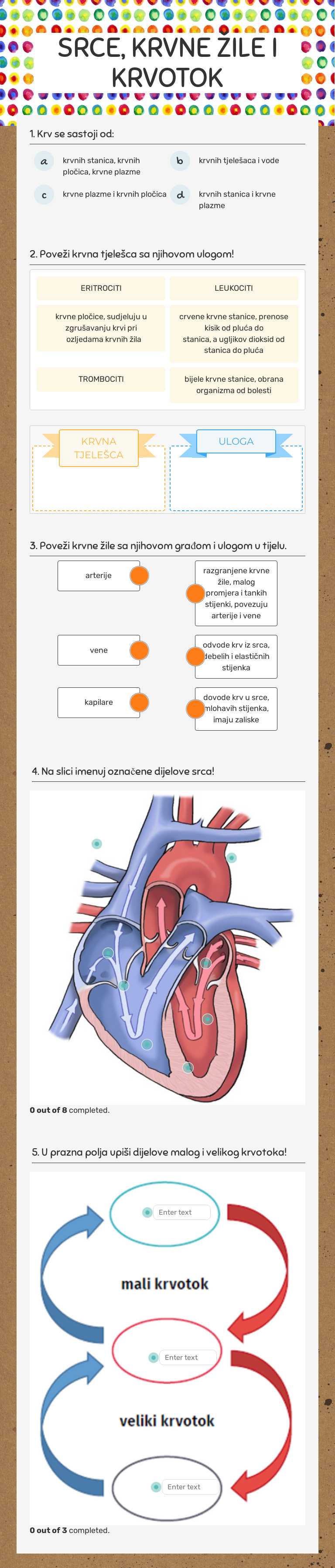 SRCE, KRVNE ŽILE I KRVOTOK worksheet preview image