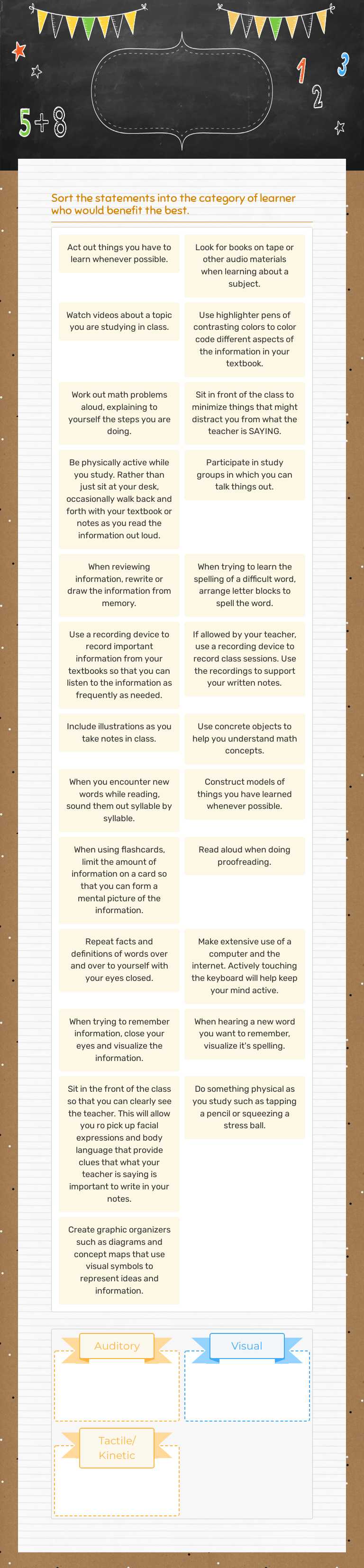 Study Method card sort worksheet preview image
