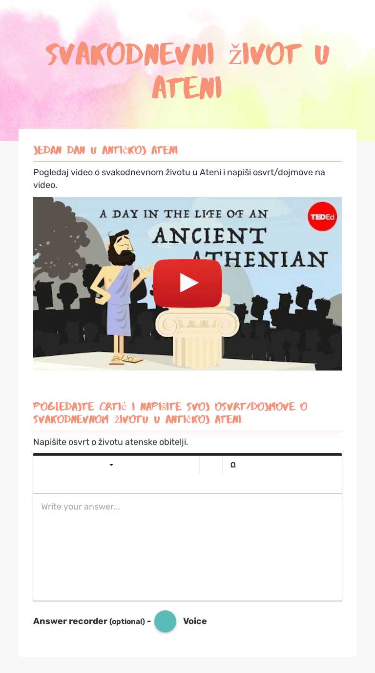 svakodnevni život u ateni worksheet preview image