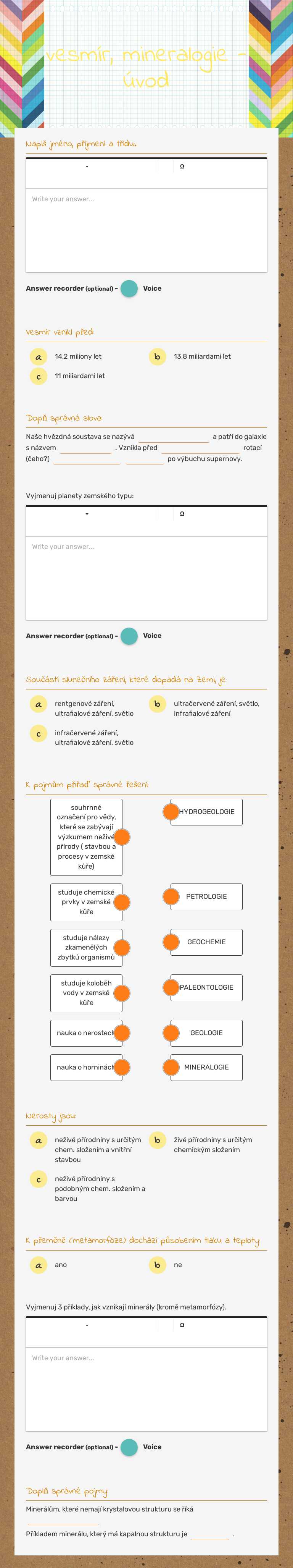 vesmír, mineralogie - úvod worksheet preview image