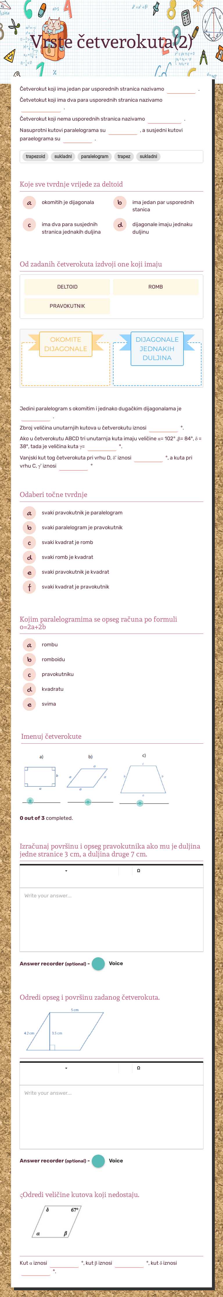 Vrste četverokuta(2) worksheet preview image