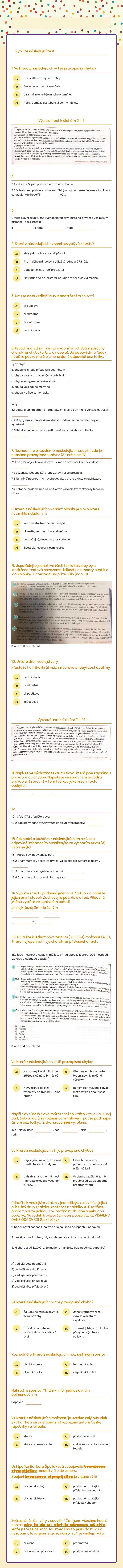 Testové úlohy na přijímačky 1 worksheet preview image