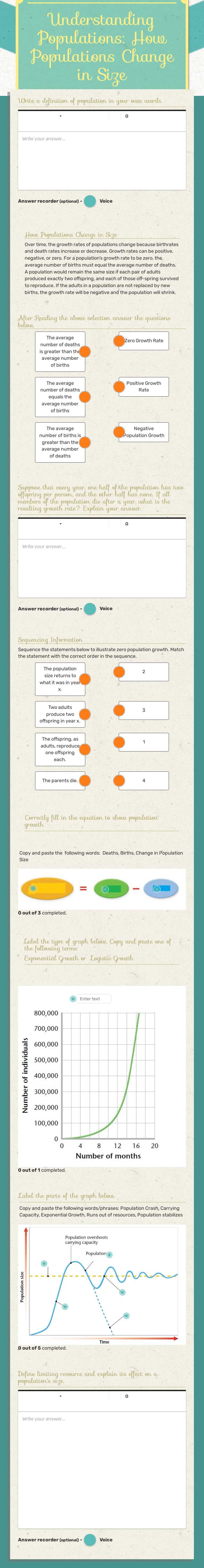 Understanding Populations: How Populations Change in Size worksheet preview image