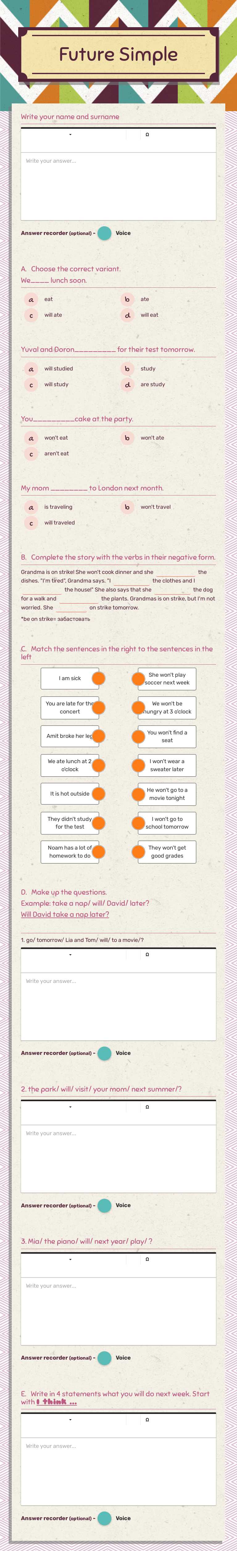 Future Simple worksheet preview image