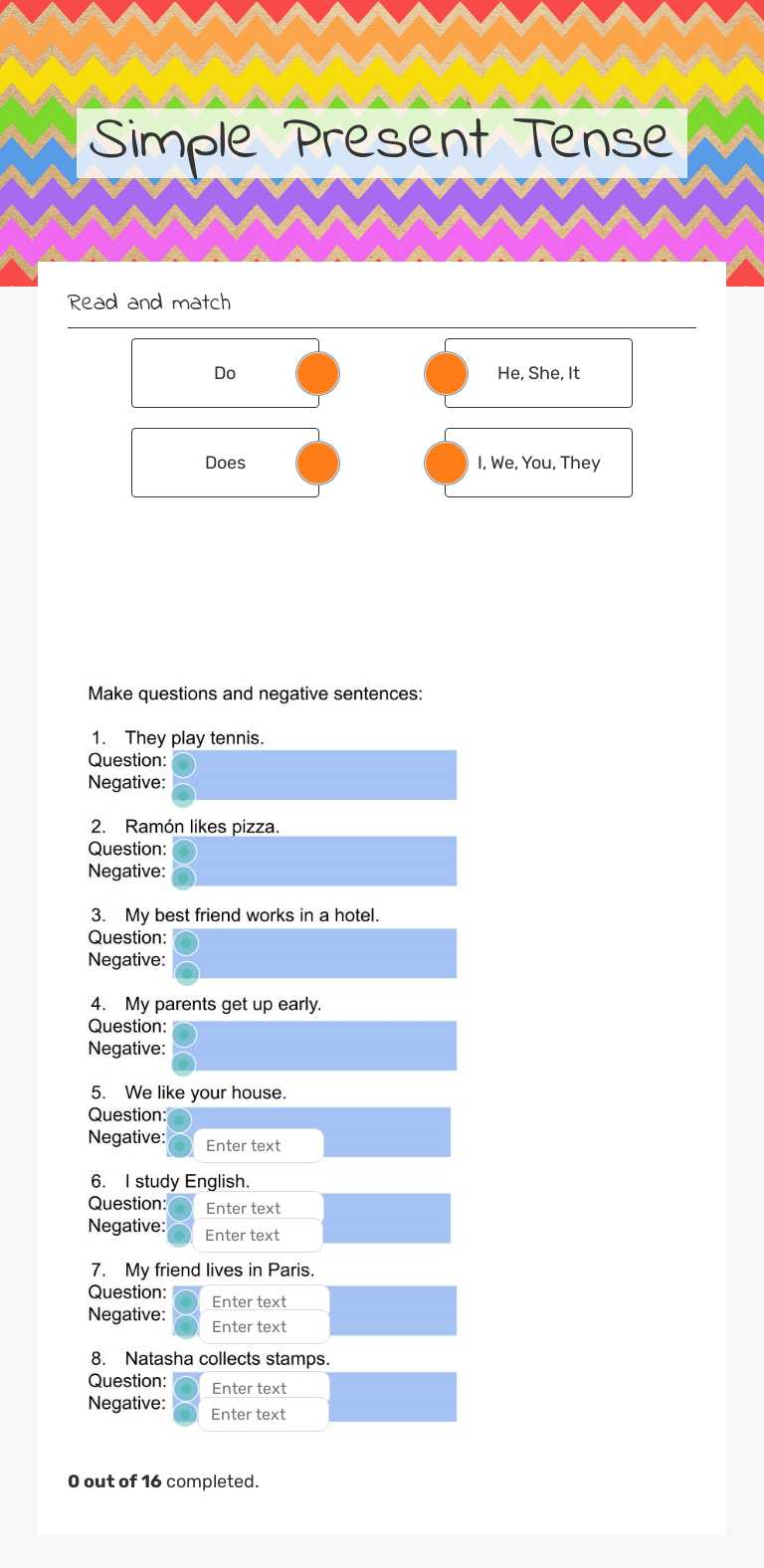 Simple Present Tense worksheet preview image