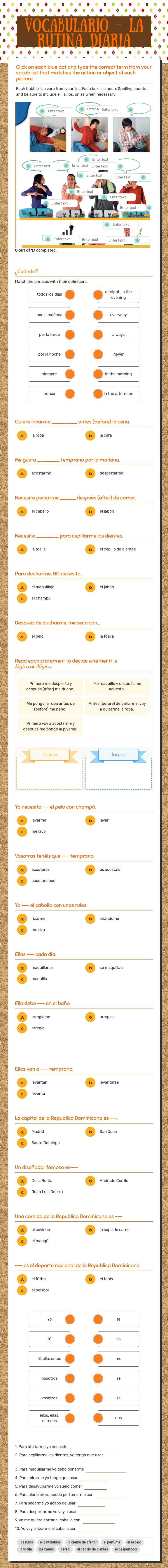 vocabulario - la rutina diaria worksheet preview image