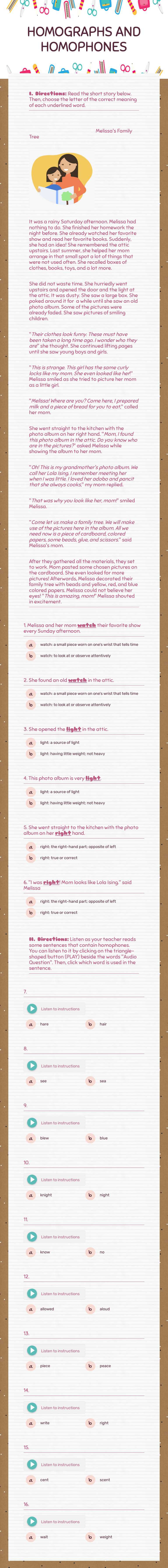 HOMOGRAPHS AND HOMOPHONES worksheet preview image