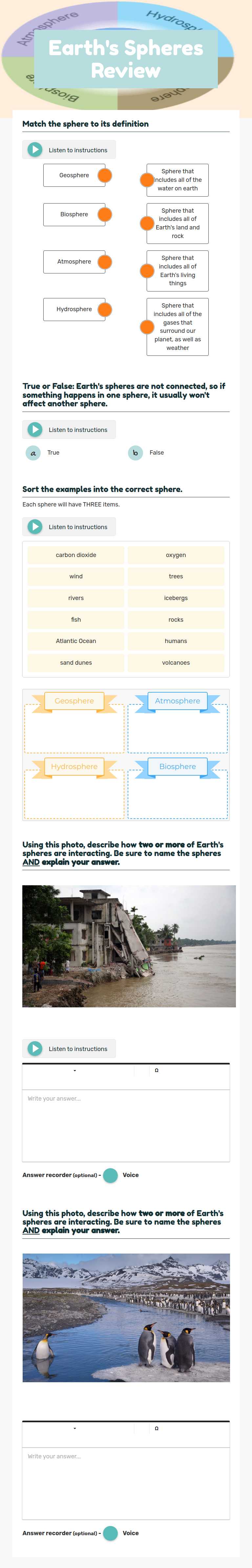 Earth's Spheres worksheet preview image