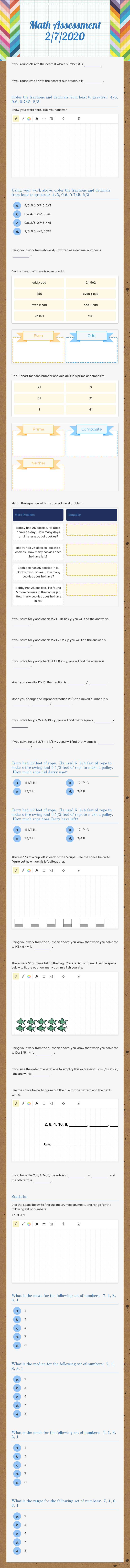 Math Assessment 2/7/2020 Grade 4 worksheet preview