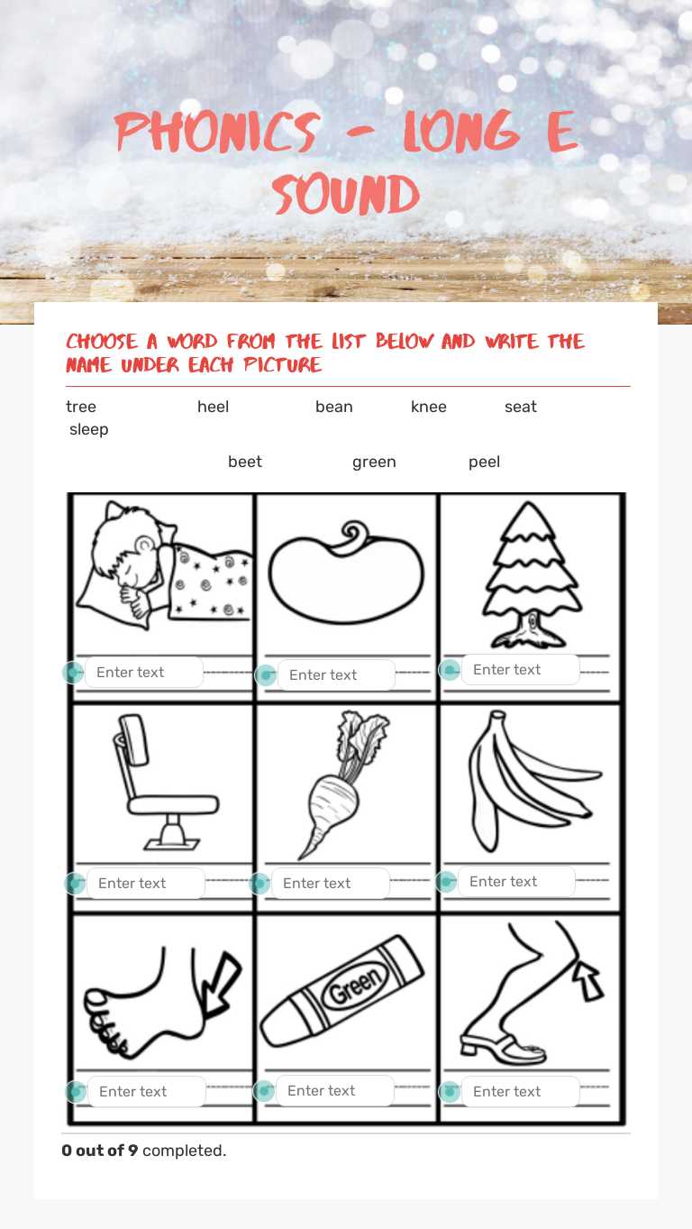 Phonics - long e sound worksheet preview image
