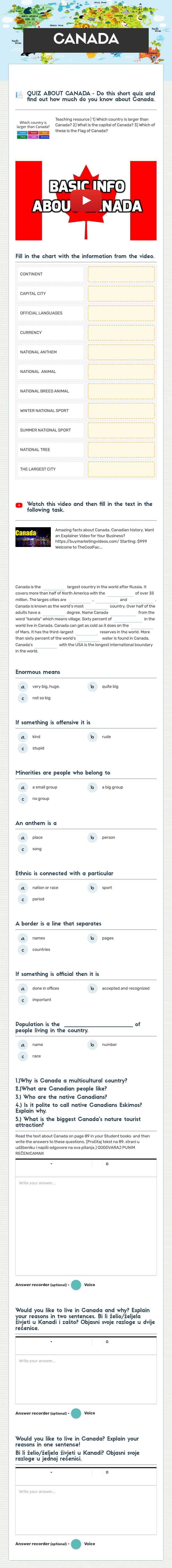 CANADA worksheet preview image