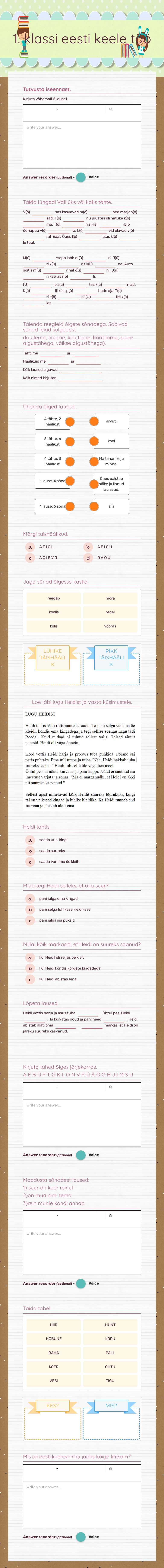 1. klassi eesti keele töö worksheet preview image