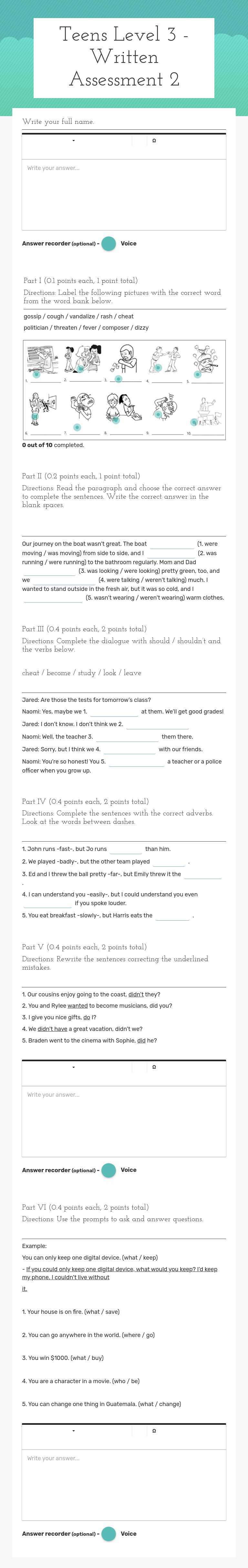 Teens 3 - Worksheet 2 worksheet preview image