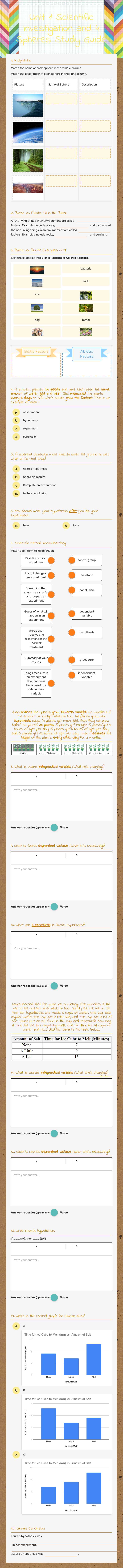 Unit 1 Scientific Investigation and 4 Spheres Study Guide worksheet preview image