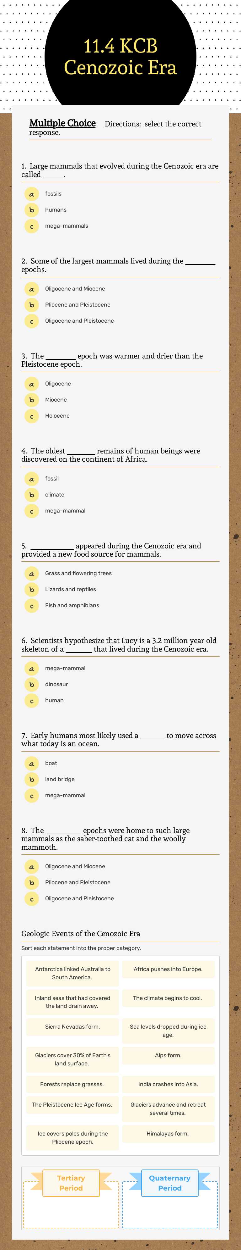 11.4  KCB  Cenozoic Era Grade 6 worksheet preview