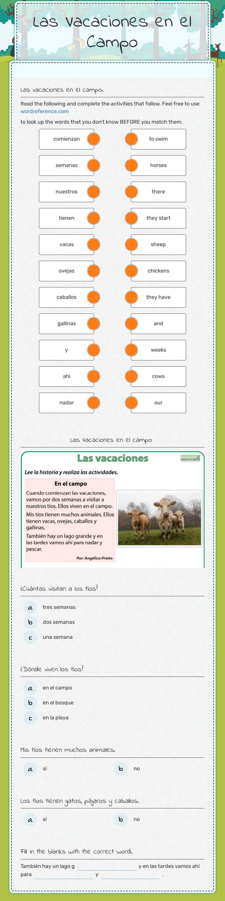 Las Vacaciones en el Campo worksheet preview