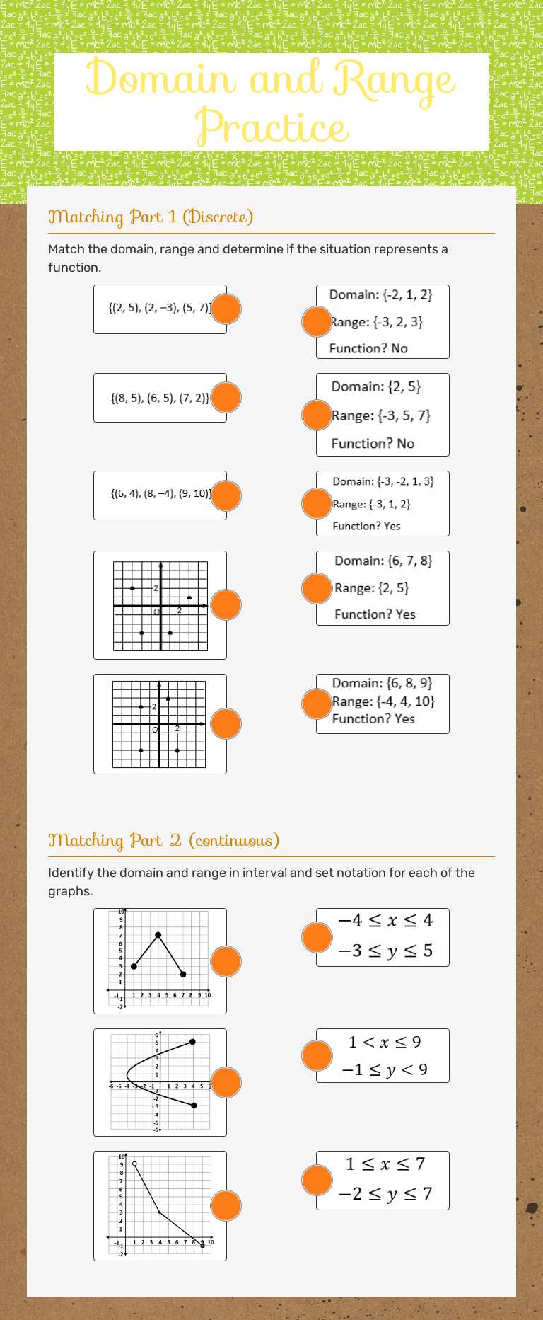 Domain and Range Practice Grade 10 worksheet preview