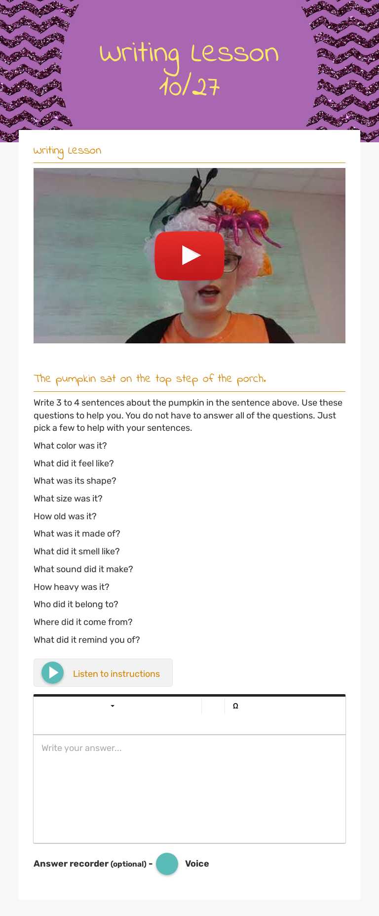 Writing Lesson 10/27 worksheet preview image