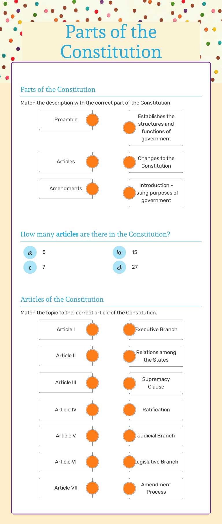 Parts of the Constitution Grade 10 worksheet preview