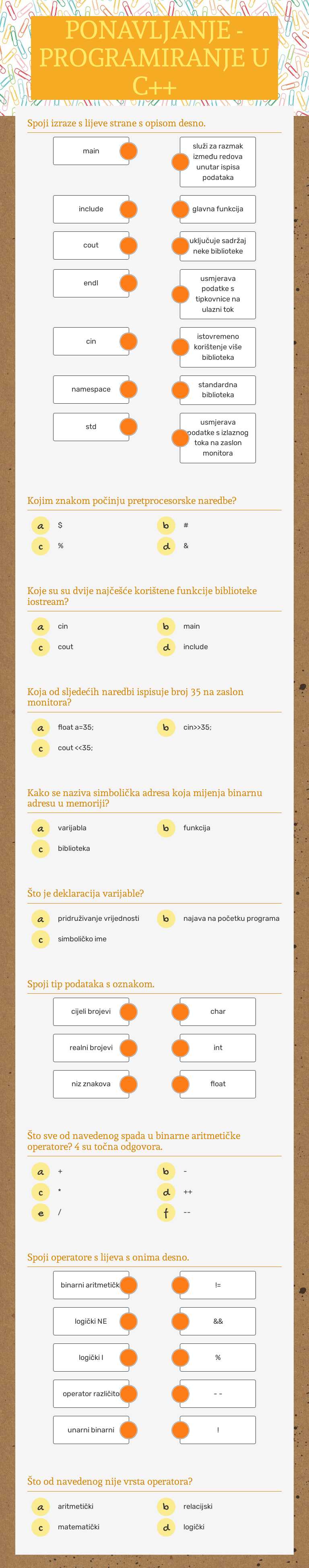 PONAVLJANJE - PROGRAMIRANJE U C++ worksheet preview image