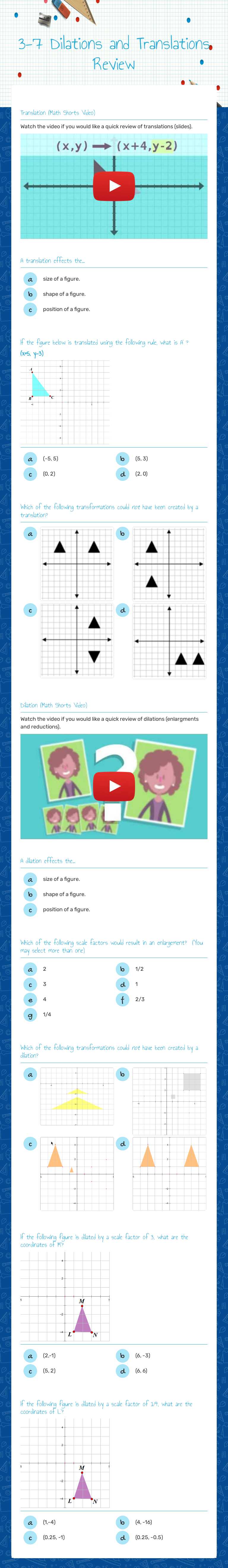 3-7 Dilations and Translations Review worksheet preview image