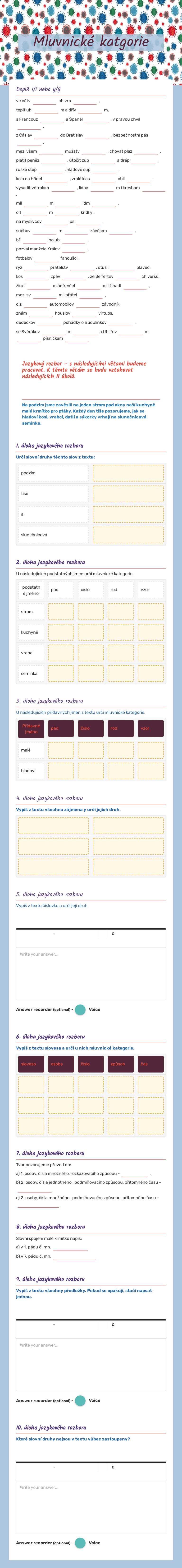 Mluvnické katgorie worksheet preview image