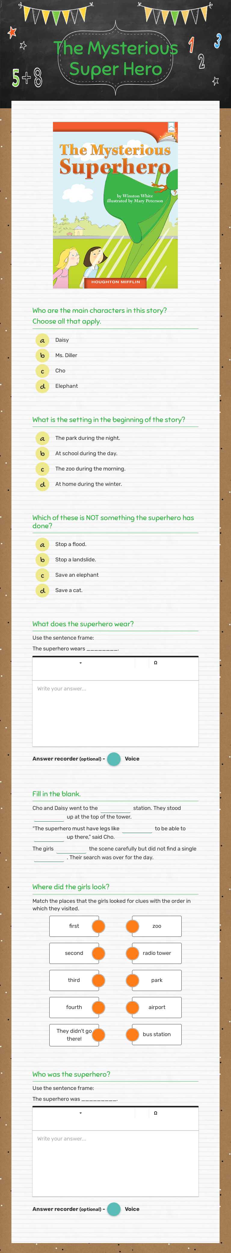 The Mysterious Super Hero worksheet preview