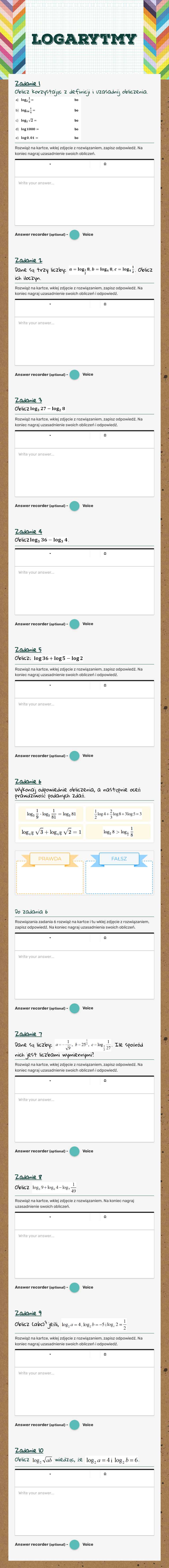 Logarytmy Grade 10 worksheet preview