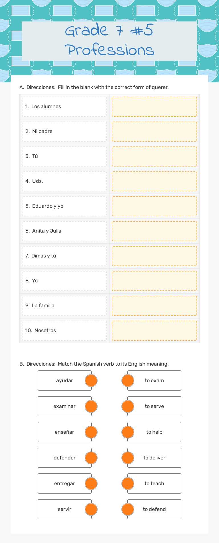 Grade 7 #5 Professions worksheet preview image