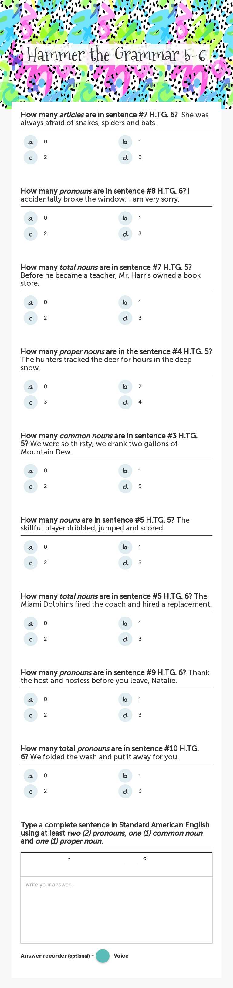 Hammer the Grammar 5-6 worksheet preview