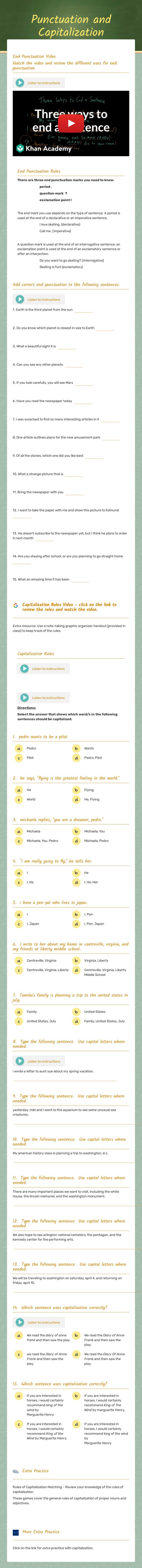 Punctuation and Capitalization Grade 8 worksheet preview