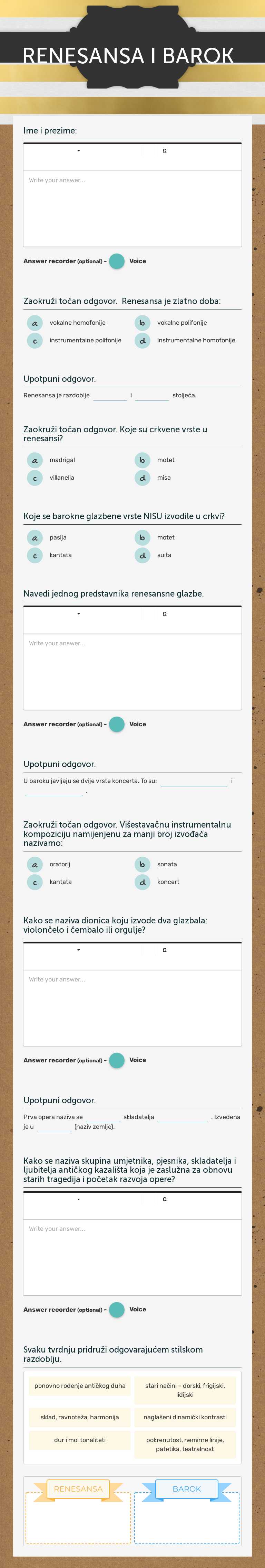 RENESANSA I BAROK worksheet preview image