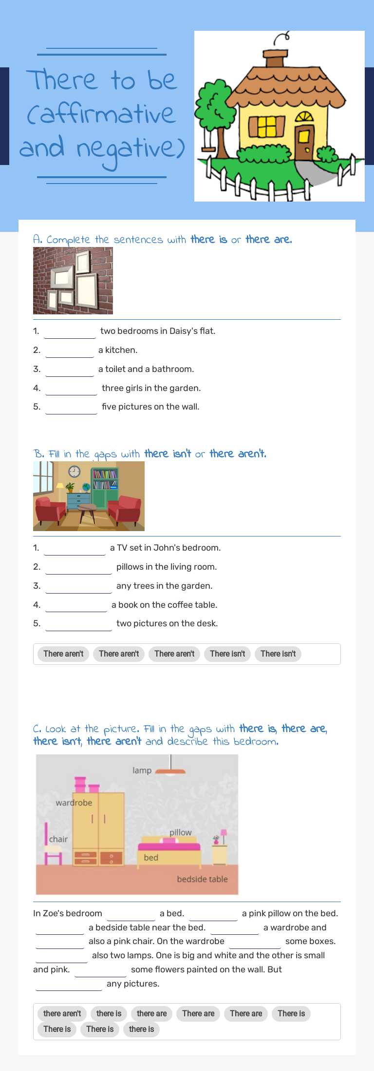 There to be (affirmative and negative) worksheet preview image