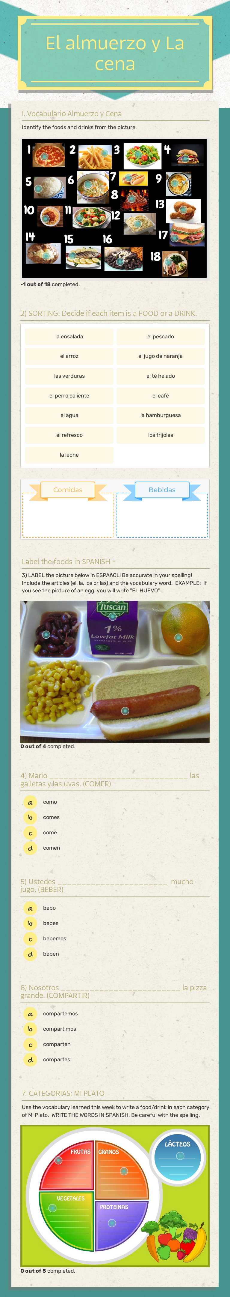 El almuerzo y 
La cena worksheet preview image