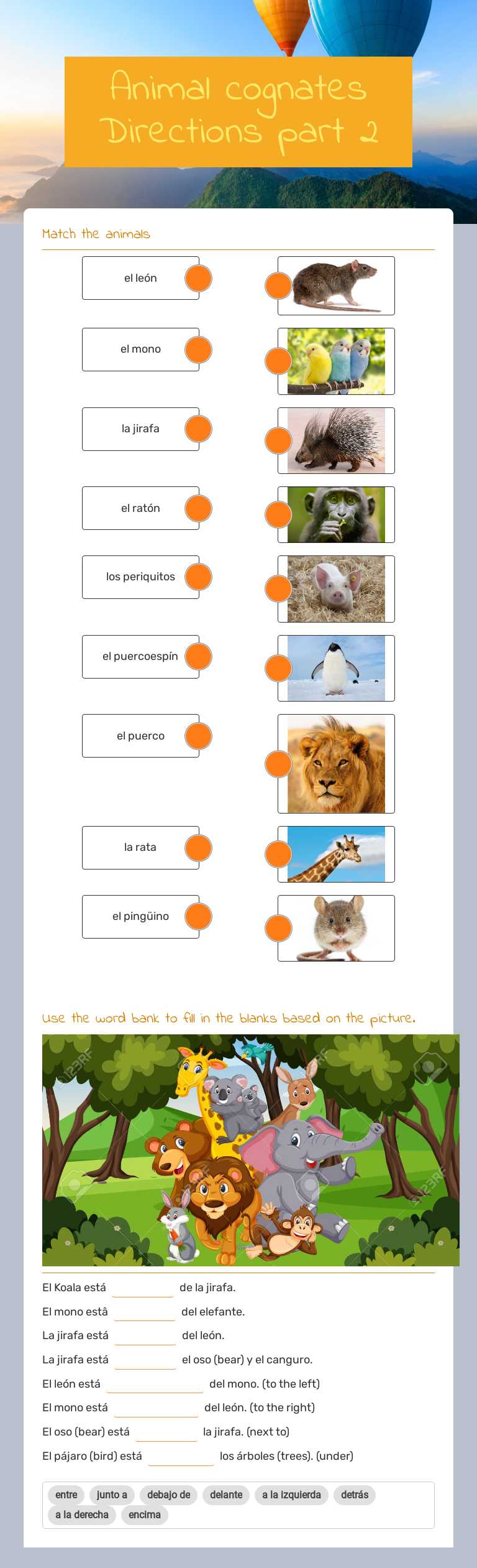 Animal cognates Directions part 2 worksheet preview image