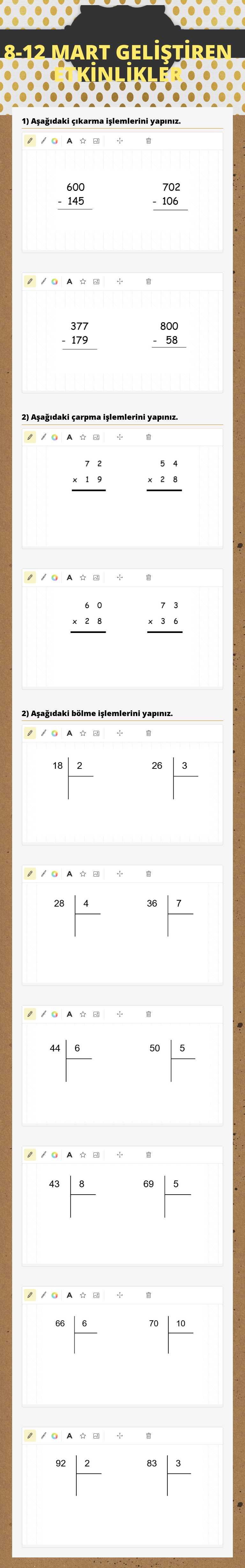 8-12 MART GELİŞTİREN ETKİNLİKLER worksheet preview image