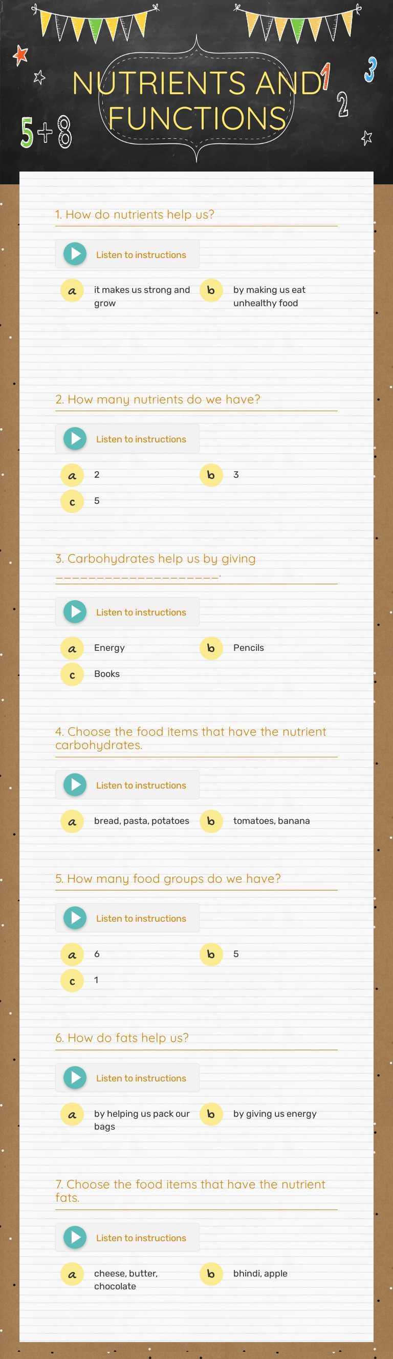 NUTRIENTS AND FUNCTIONS worksheet preview image