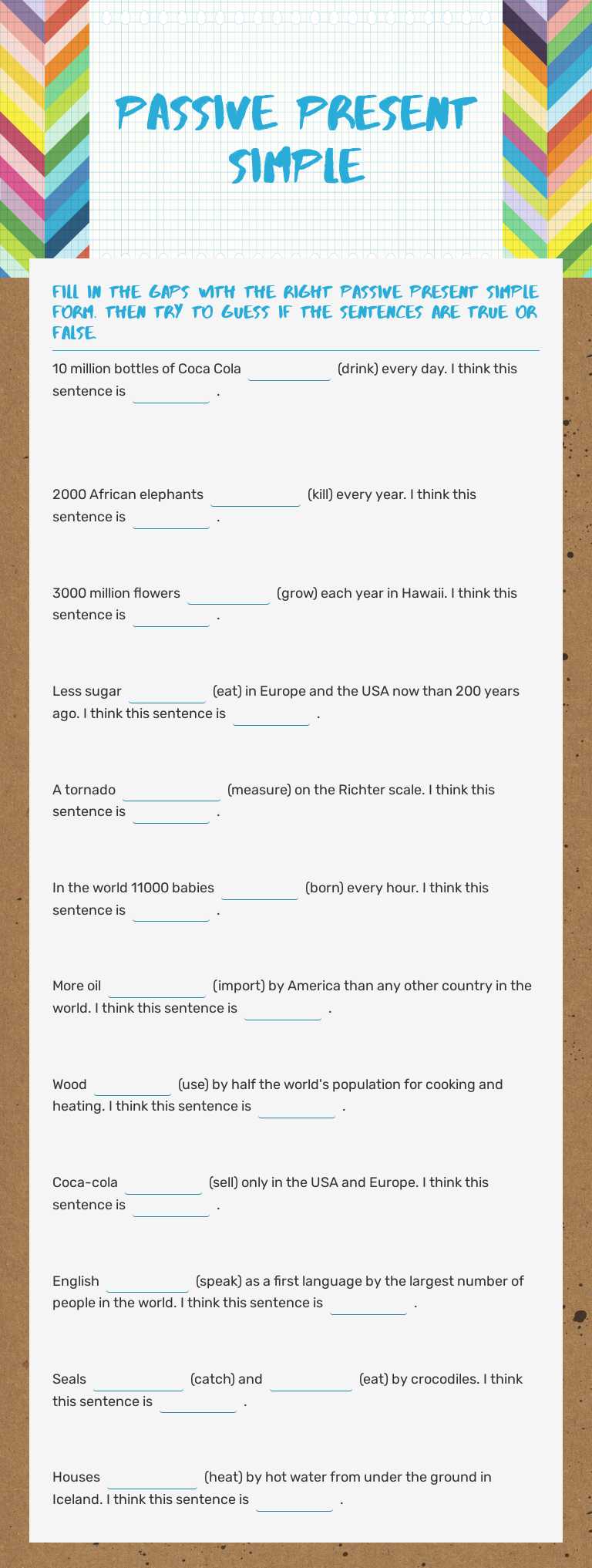 PASSIVE present simple worksheet preview image