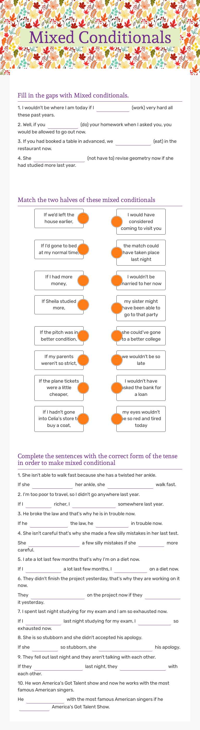 Mixed Conditionals worksheet preview image