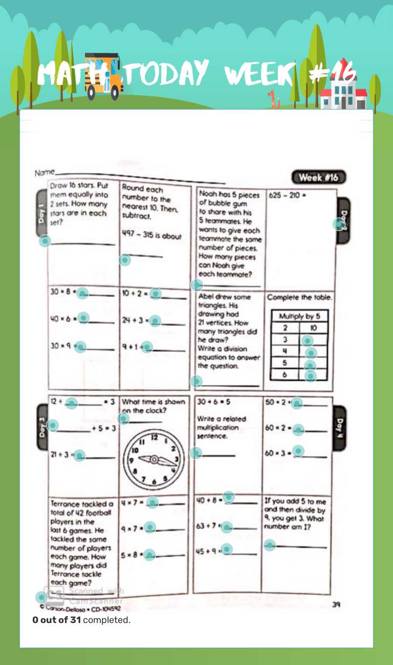 Math Today Week #16 worksheet preview image