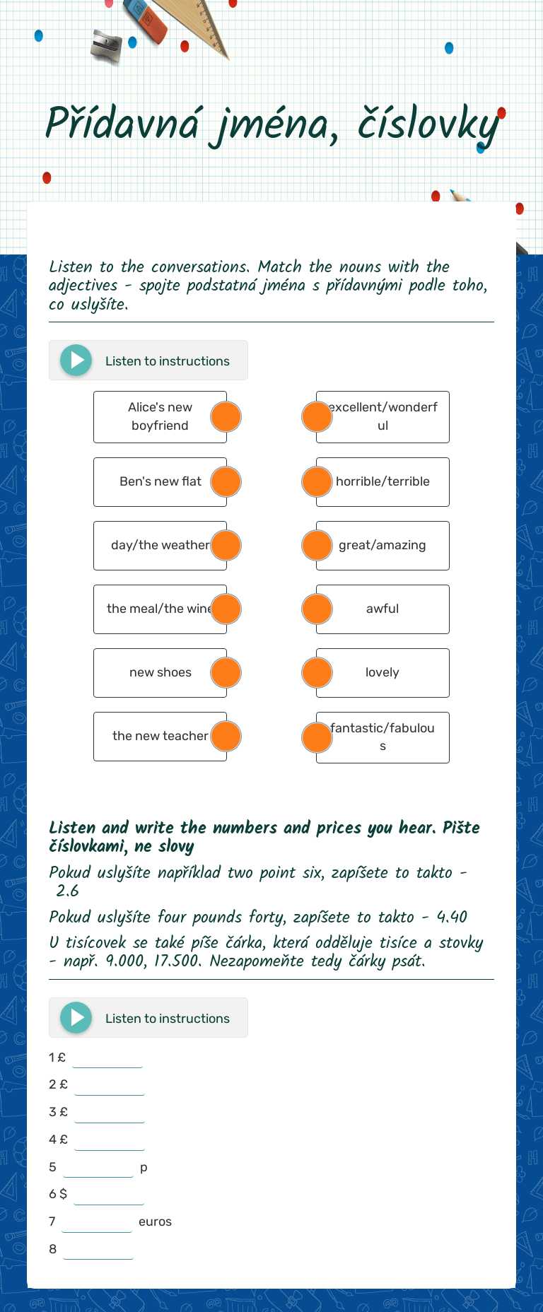 Přídavná jména, číslovky worksheet preview image