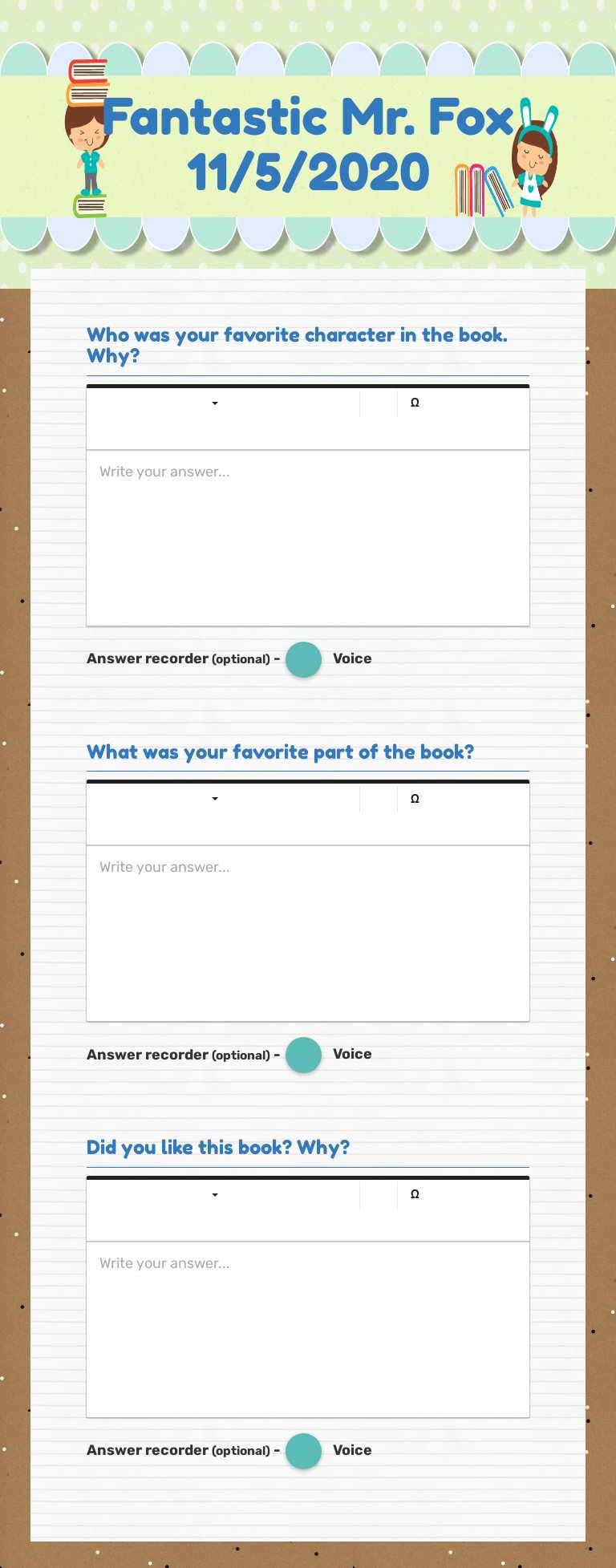 Fantastic Mr. Fox 11/5/2020 worksheet preview image