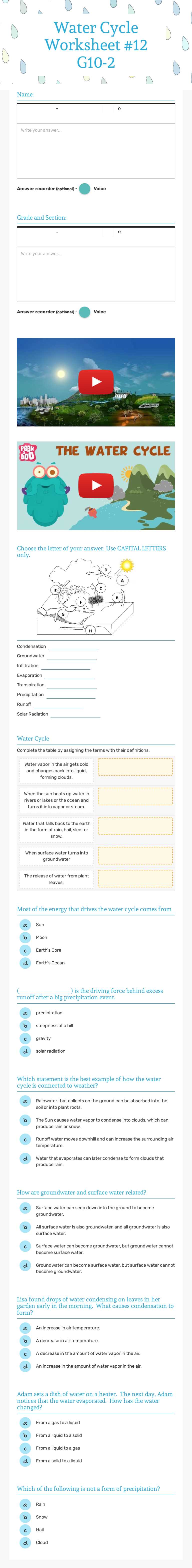 Water Cycle Worksheet #12 G10-2 Grade 8 worksheet preview
